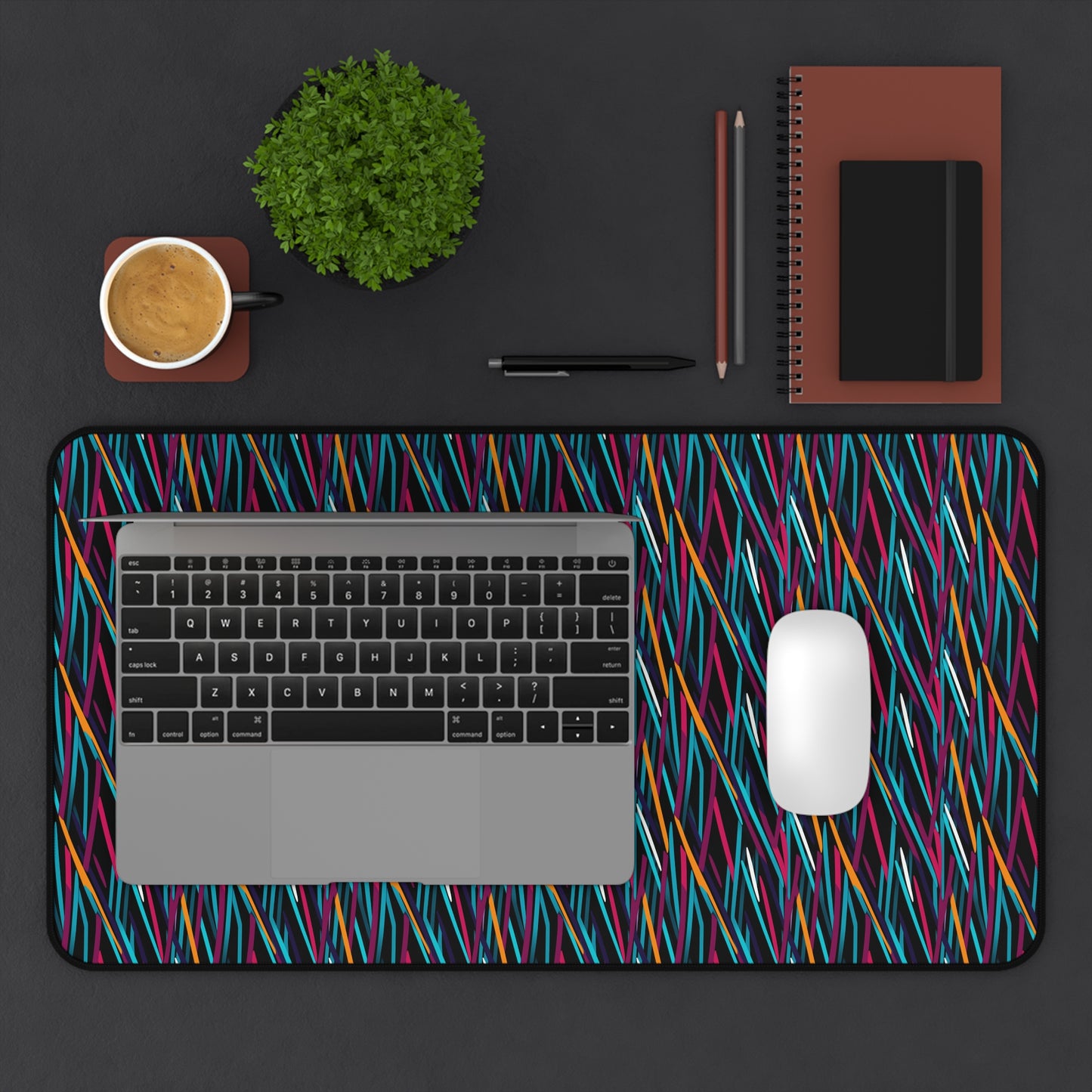 Colorful Artistic Stright Yellow Purple Blue Lines Pattern Desk Mat