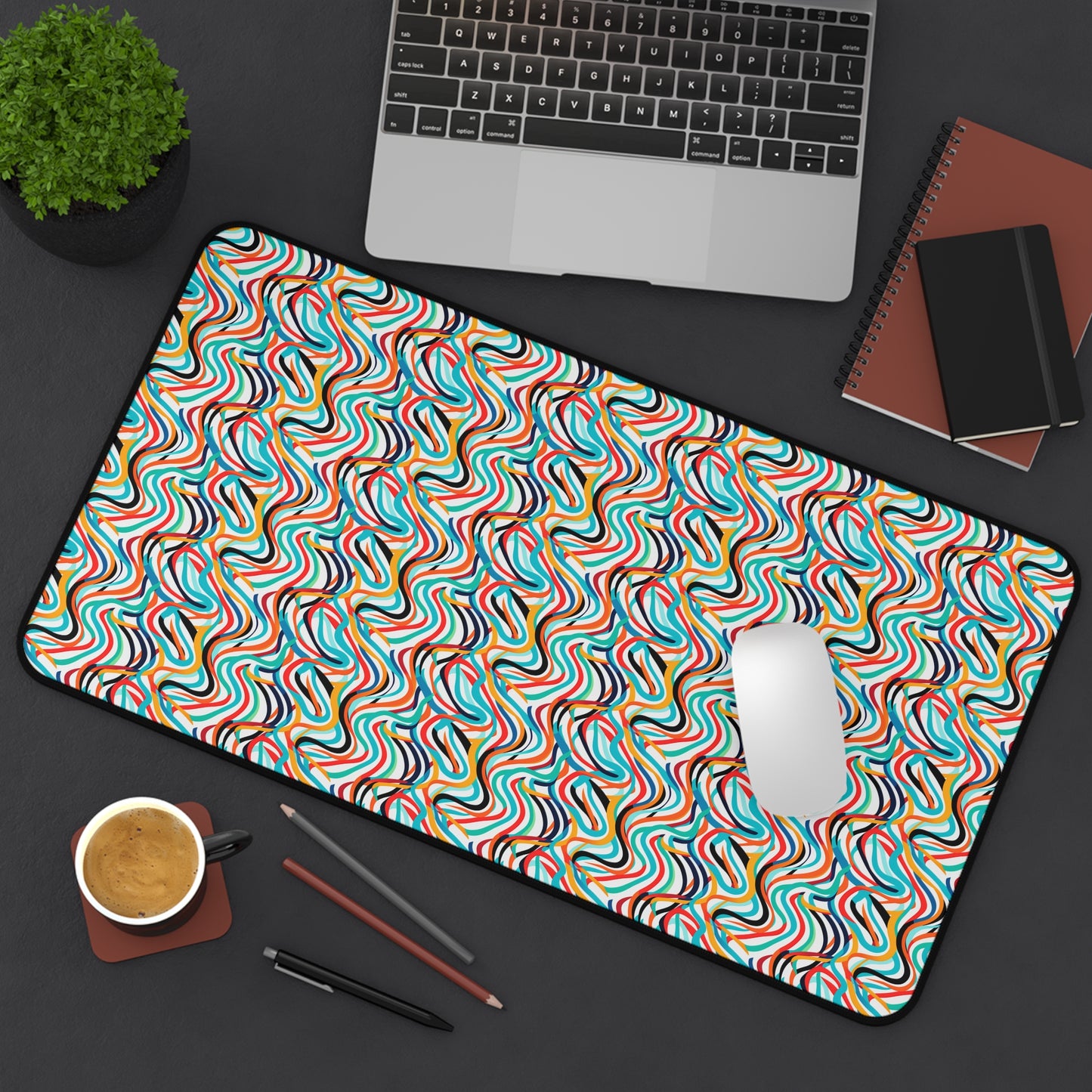 Colorful Artistic Round Rainbow Lines Pattern Desk Mat