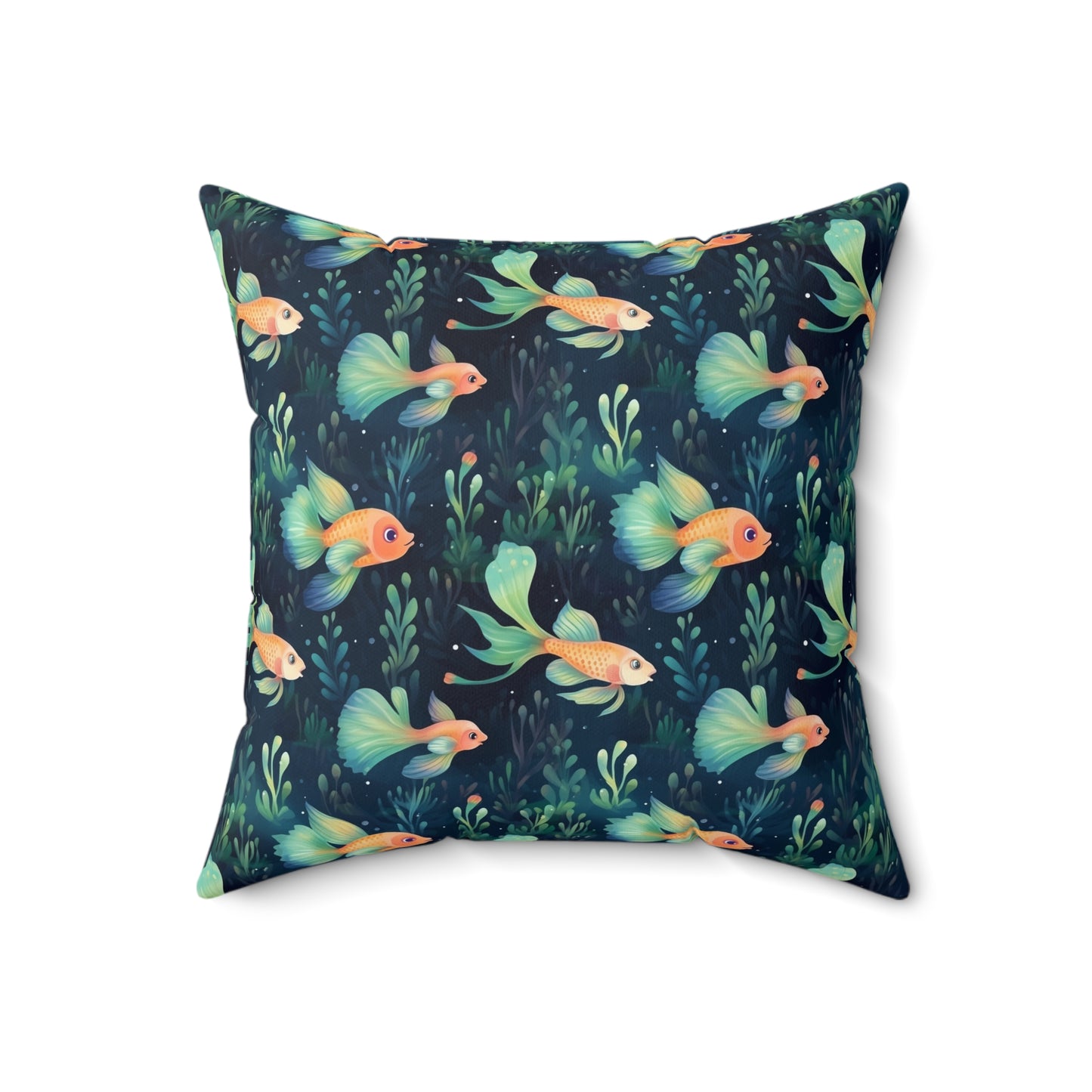 Fishing Enthusiasts Collection - Beautiful "Guppy" Elegant Watercolor Fish Pattern - Spun Polyester Square Pillow - Gift