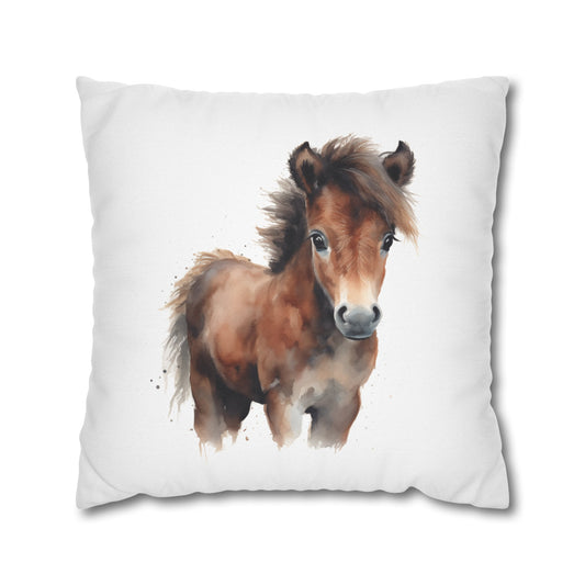 Horse Enthusiasts Collection - Beautiful "Miniature Horse" Majestic Watercolor Portrait- Spun Polyester Square Pillowcase / Cushion Cover