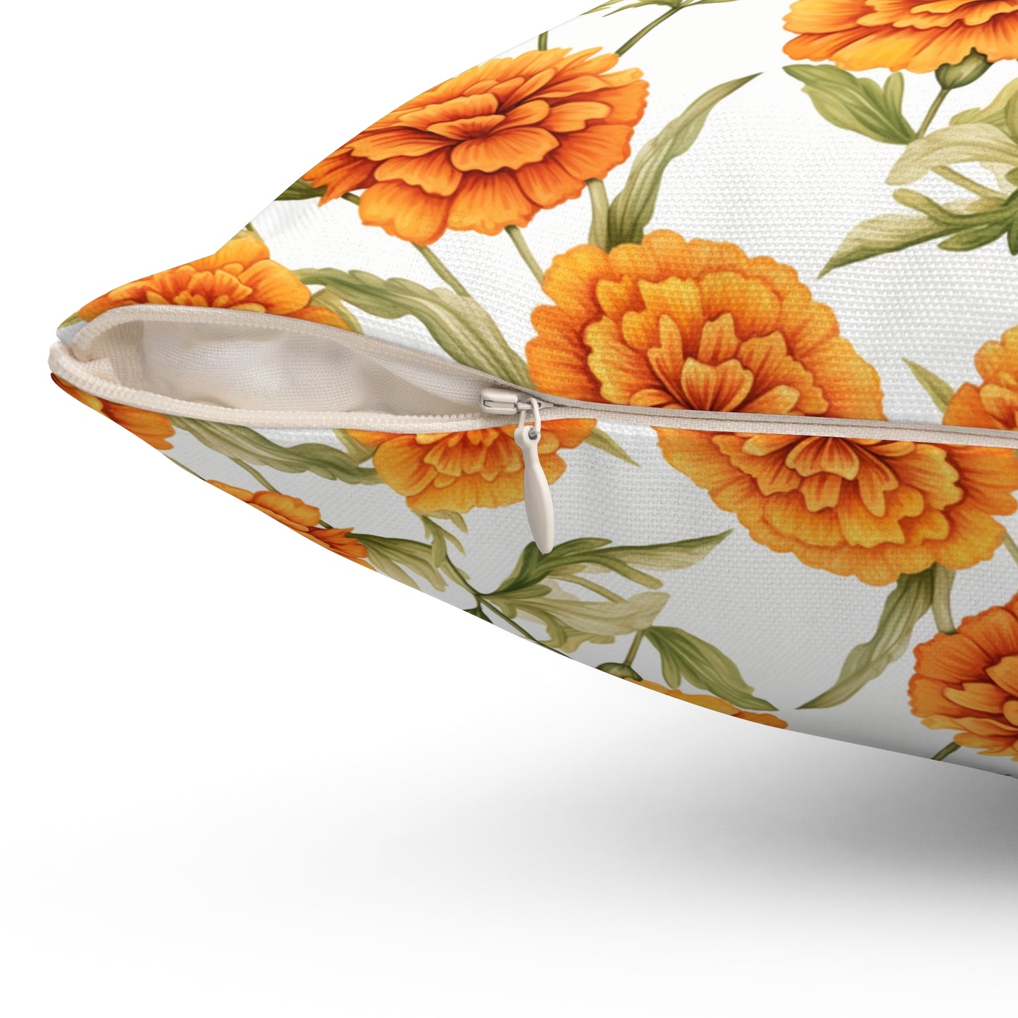 Gardening Lovers Collection - Marigold (Tagetes spp.) Herbal Garden Plants Pattern - Spun Polyester Square Pillow - Perfect Gift