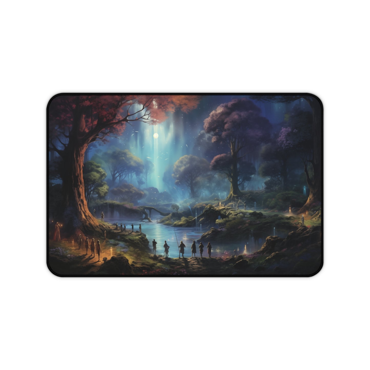 Epic Fantasy Friends Collection - "Mystical Night in Elven Shire" Watercolor Art Work Design - Neoprene Gaming Desk Mat / Cover