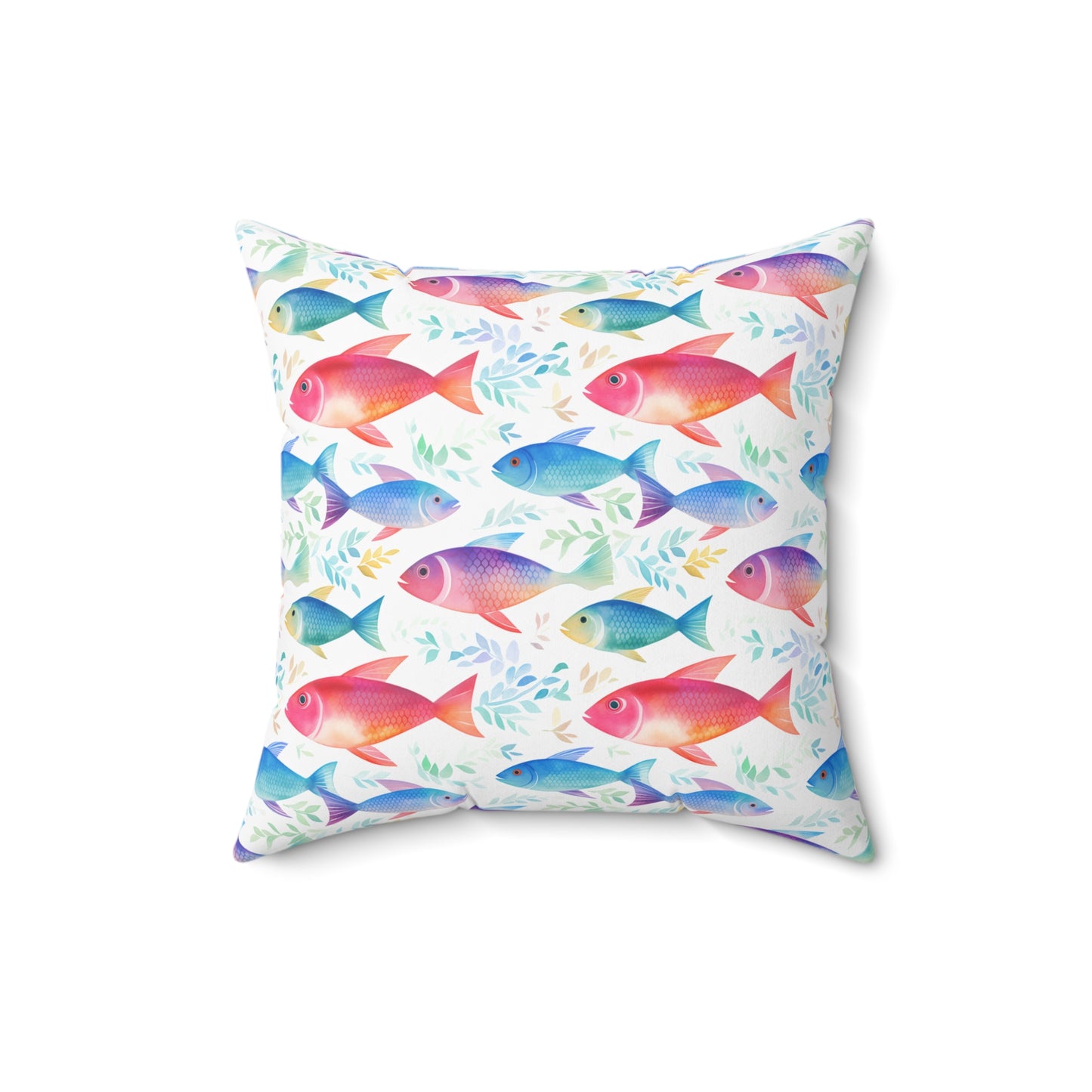 Fishing Enthusiasts Collection - Beautiful "Rainbow Fish" Elegant Watercolor Fish Pattern - Spun Polyester Square Pillow - Gift