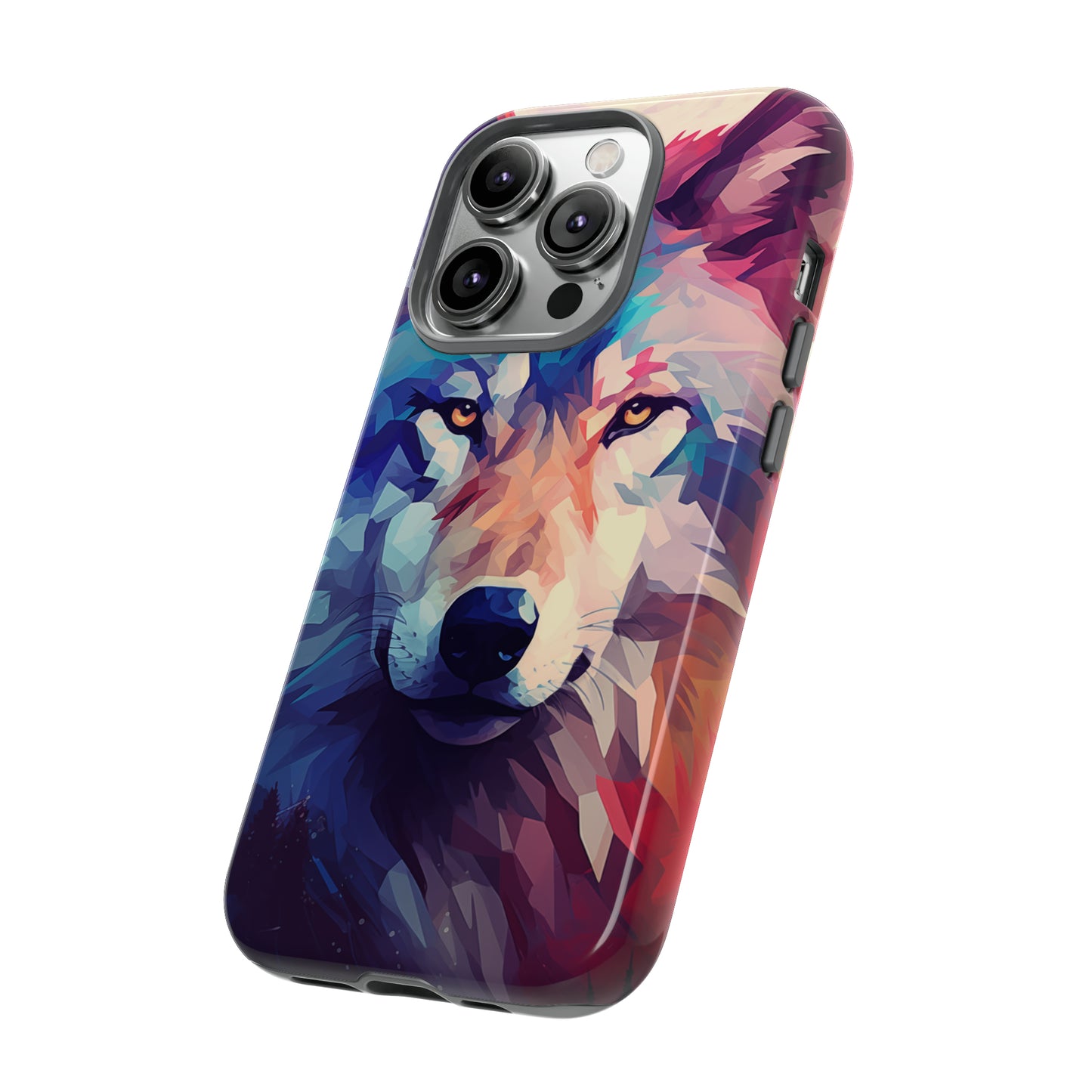 Majestic Wolf Polygon Style Phone Case / Beautiful Color Case - Tough Cases for iPhone 15, iPhone 14 and iPhone 13