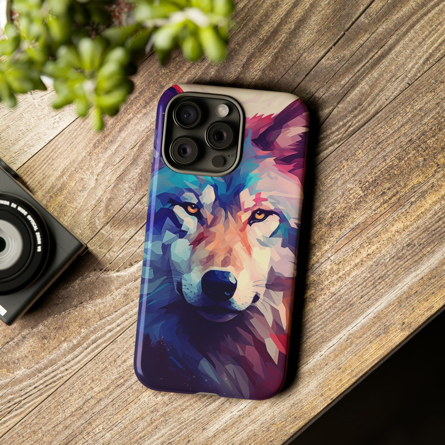 Majestic Wolf Polygon Style Phone Case / Beautiful Color Case - Tough Cases for iPhone 15, iPhone 14 and iPhone 13