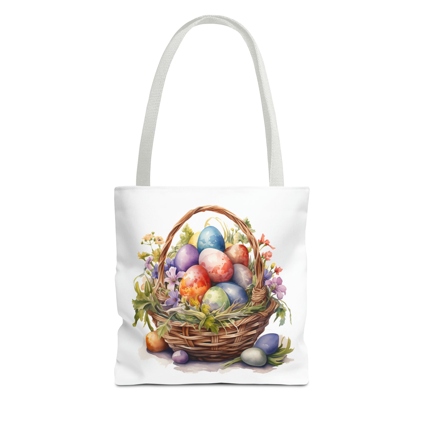 Happy Easter Basket / Egg Basket Watercolor Design Tote Bag