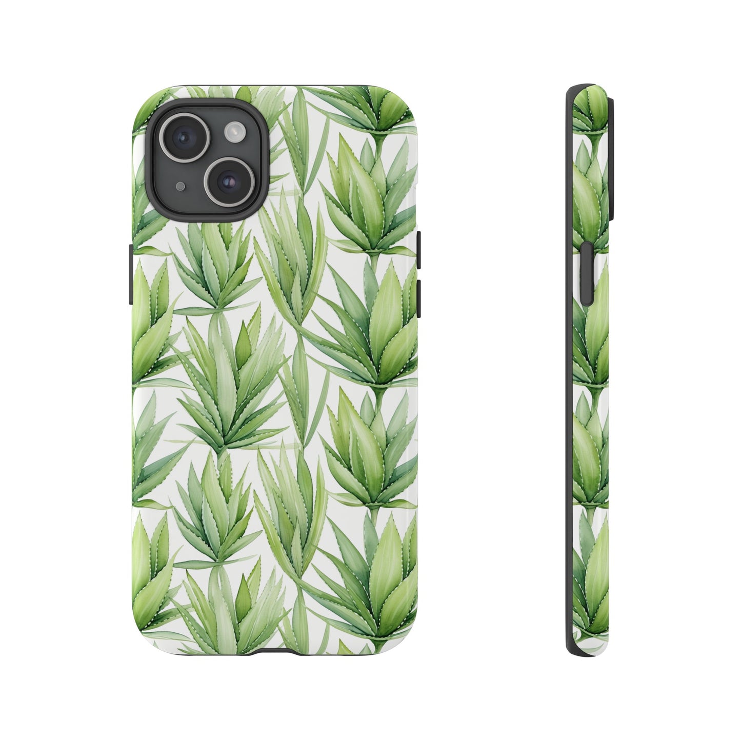 Gardening Collection - "Aloe Vera (Aloe Barbadensis)" Herbal Watercolor Plants Pattern -  iPhone 15, iPhone 14 and iPhone 13 Phone Case