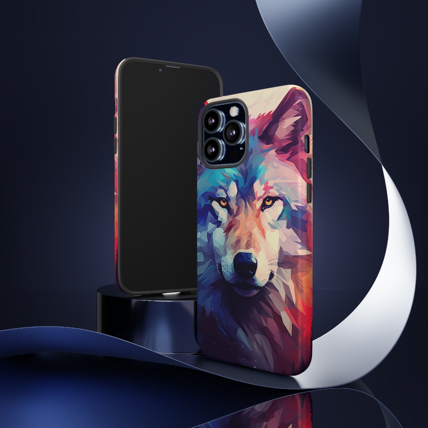 Majestic Wolf Polygon Style Phone Case / Beautiful Color Case - Tough Cases for iPhone 15, iPhone 14 and iPhone 13