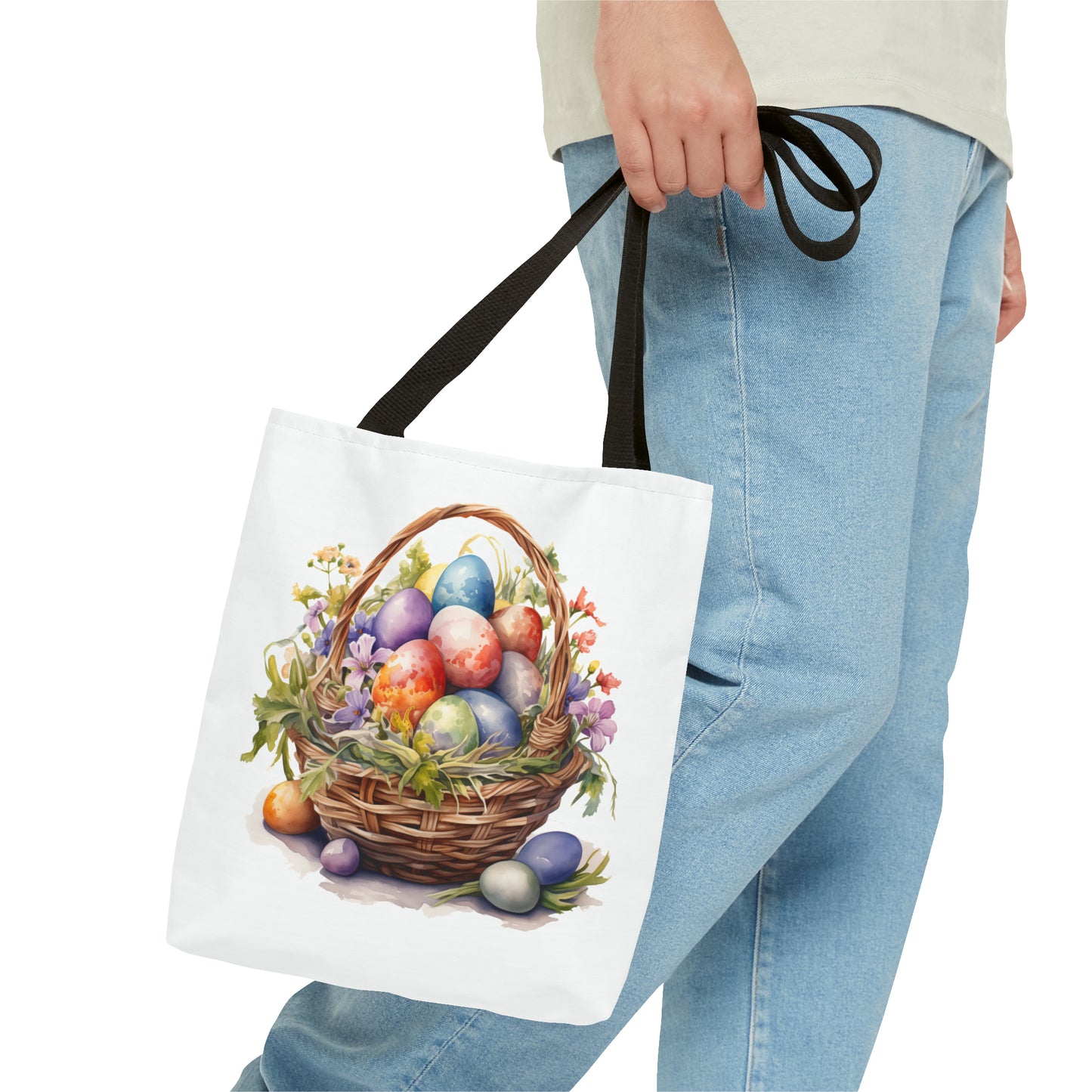 Happy Easter Basket / Egg Basket Watercolor Design Tote Bag