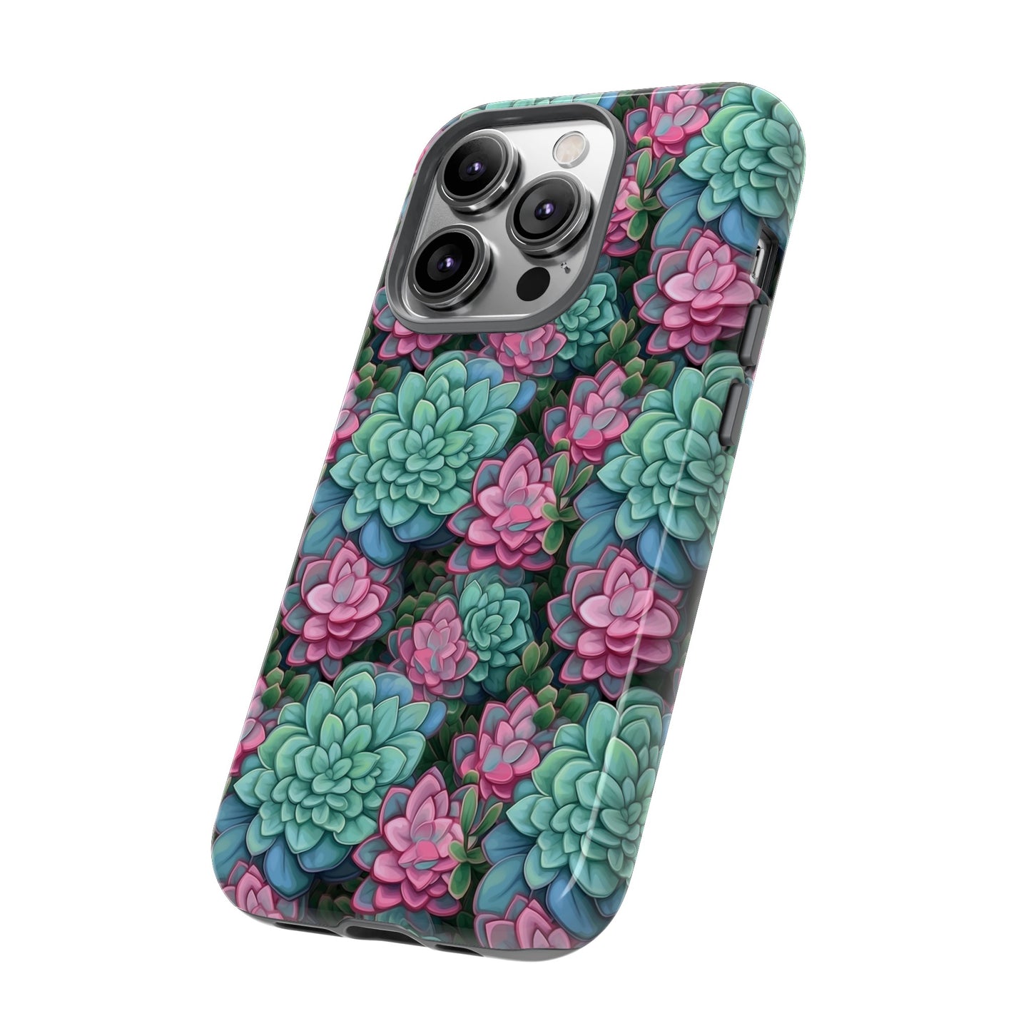 Gardening Lovers Collection - "Jade Plant (Crassula ovata)" Herbal Watercolor Plants Pattern - iPhone 15, iPhone 14 and iPhone 13 Phone Case