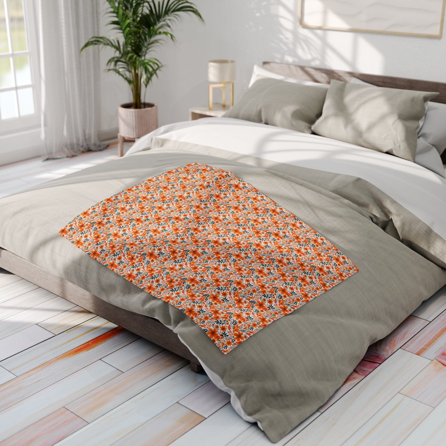 Wonderful Orange Floral Flower Summer Pattern Style Design Arctic Fleece Blanket