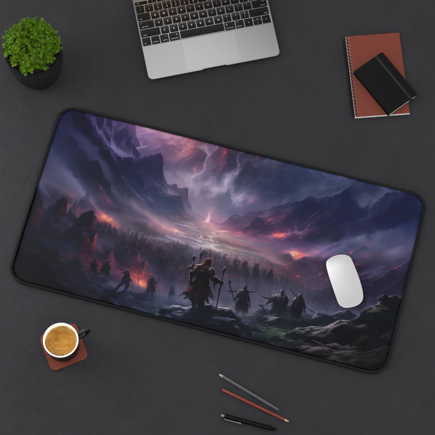 Epic Fantasy Friends Collection - "War of the Damned" Watercolor Art Work Design - Neoprene Gaming Desk Mat / Cover