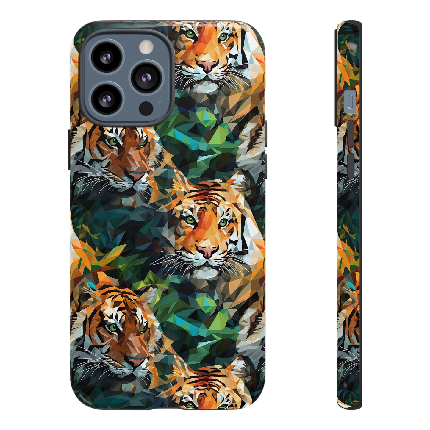 Majestic Hiding Tiger Pattern Polygonized Style Phone Case  - Tough Cases for iPhone 15, iPhone 14 and iPhone 13