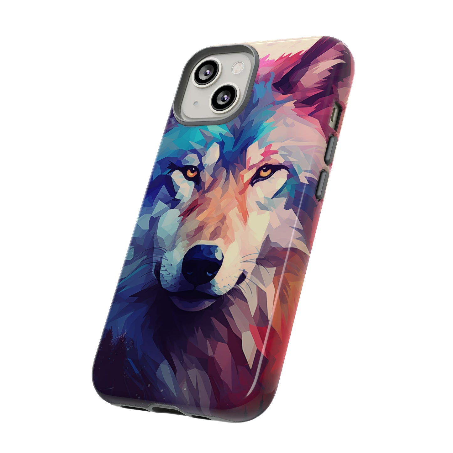 Majestic Wolf Polygon Style Phone Case / Beautiful Color Case - Tough Cases for iPhone 15, iPhone 14 and iPhone 13