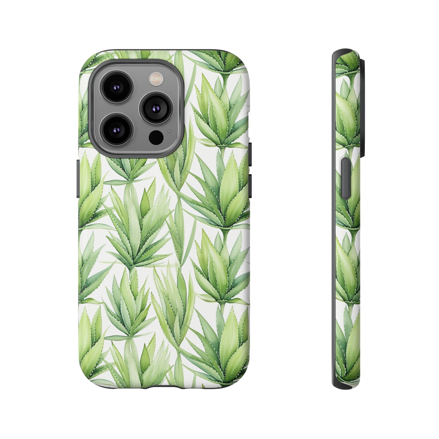 Gardening Collection - "Aloe Vera (Aloe Barbadensis)" Herbal Watercolor Plants Pattern -  iPhone 15, iPhone 14 and iPhone 13 Phone Case