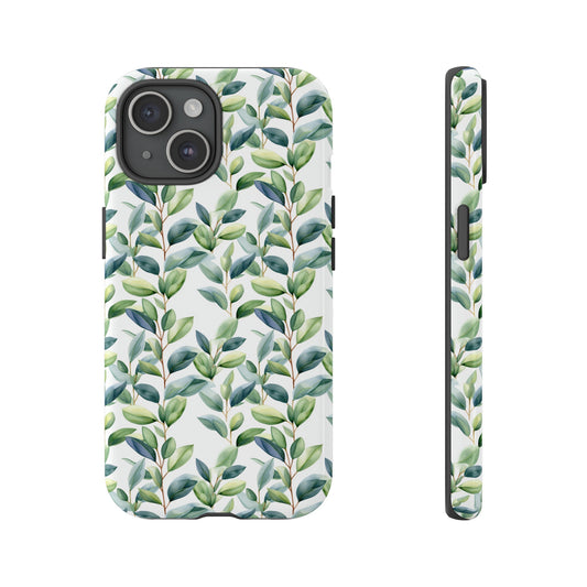 Gardening Lovers Collection - "Rubber Plant (Ficus elastica)" Herbal Watercolor Plants Pattern-iPhone 15, iPhone 14 and iPhone 13 Phone Case