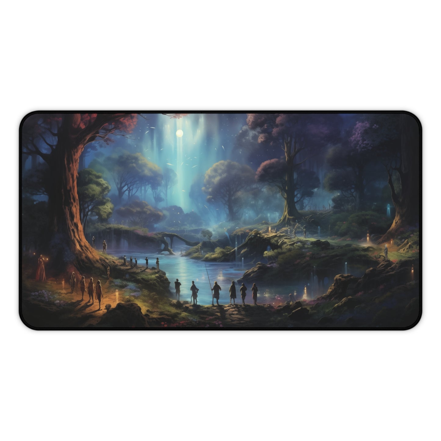 Epic Fantasy Friends Collection - "Mystical Night in Elven Shire" Watercolor Art Work Design - Neoprene Gaming Desk Mat / Cover