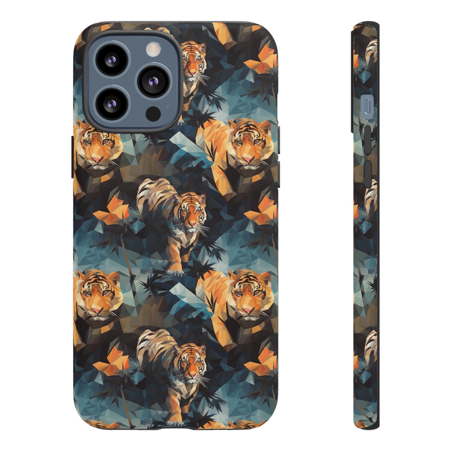 Sneaking Tiger Grey Polygonized Style Phone Case  - Tough Cases for iPhone 15, iPhone 14 and iPhone 13