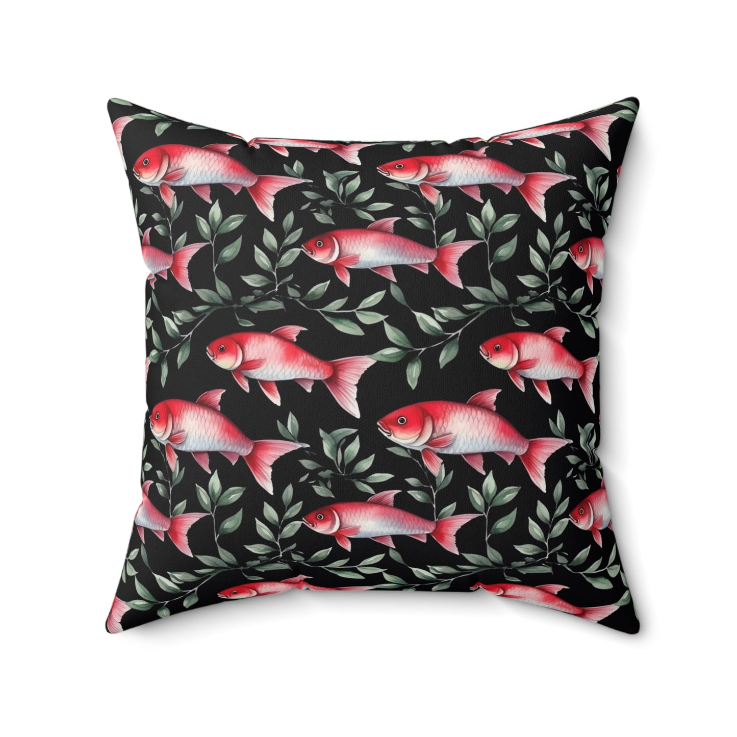 Fishing Enthusiasts Collection - Beautiful "Cherry Barb" Elegant Watercolor Fish Pattern - Spun Polyester Square Pillow - Perfect Gift