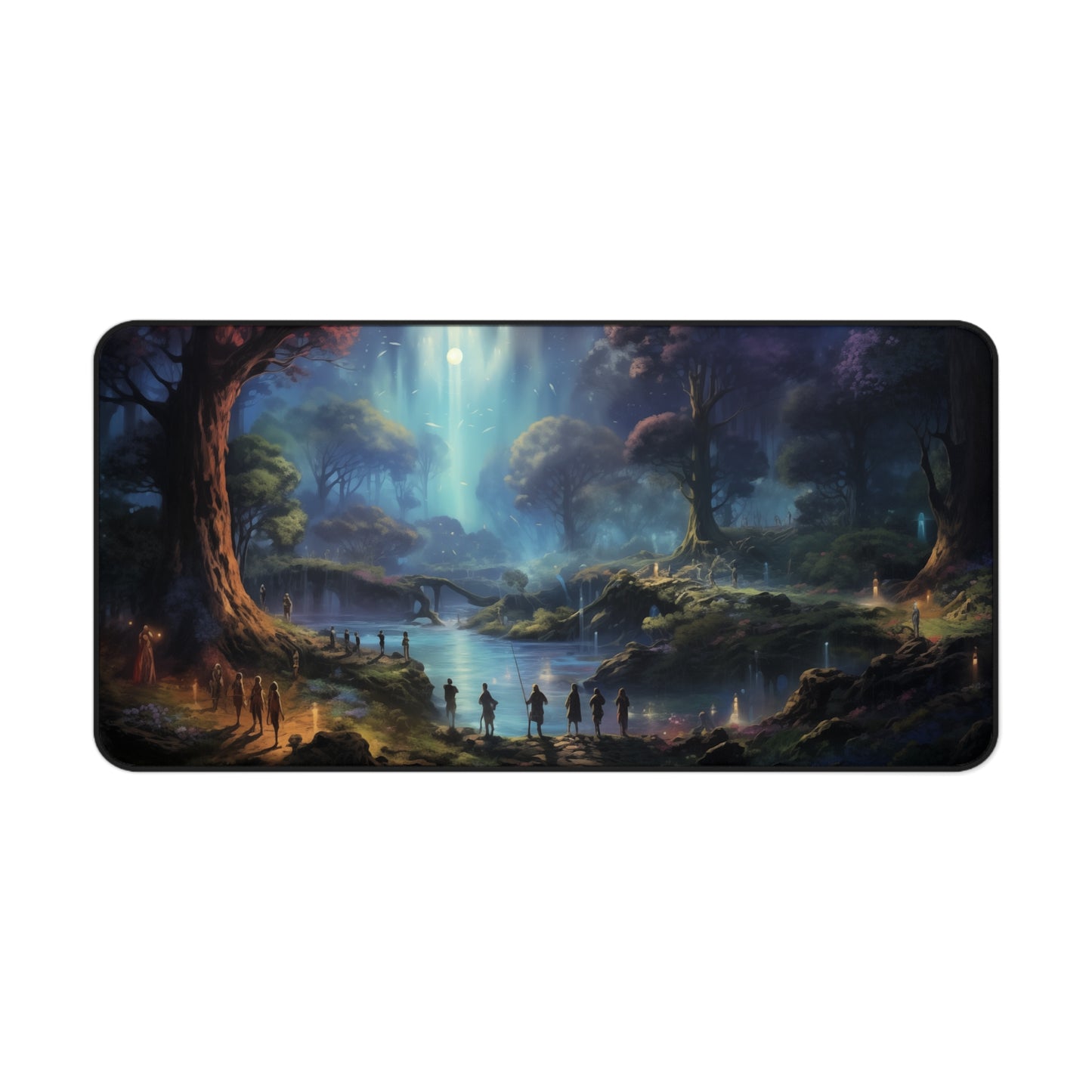 Epic Fantasy Friends Collection - "Mystical Night in Elven Shire" Watercolor Art Work Design - Neoprene Gaming Desk Mat / Cover