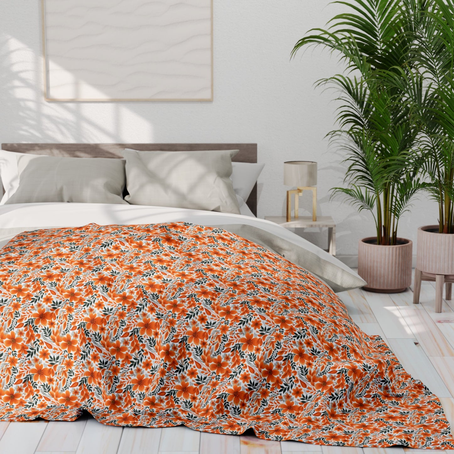 Wonderful Orange Floral Flower Summer Pattern Style Design Arctic Fleece Blanket