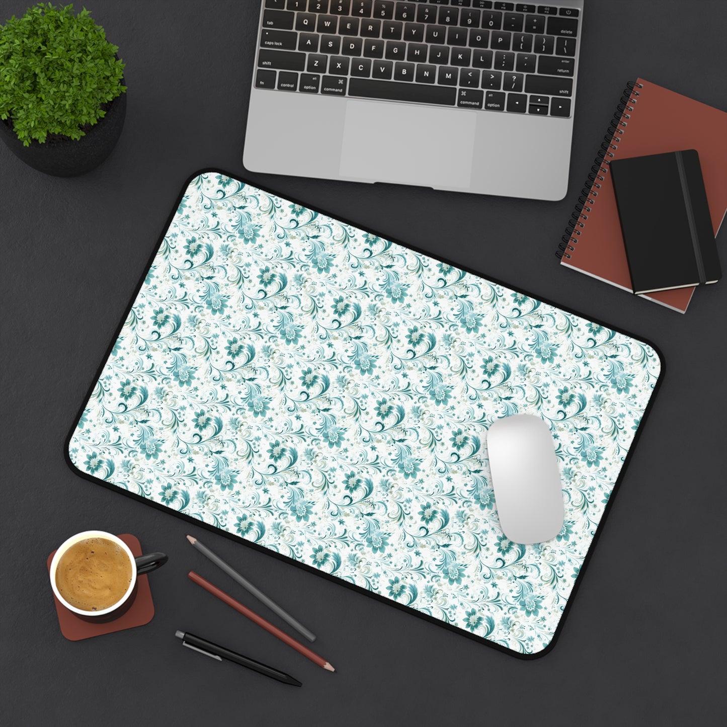 Beautiful Moss and Olive Green Floral Pattern Desk Mat