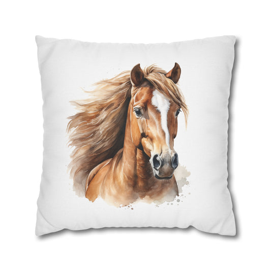 Horse Enthusiasts Collection - Beautiful "Morgan Pony" Majestic Watercolor Portrait - Spun Polyester Square Pillowcase / Cushion Cover