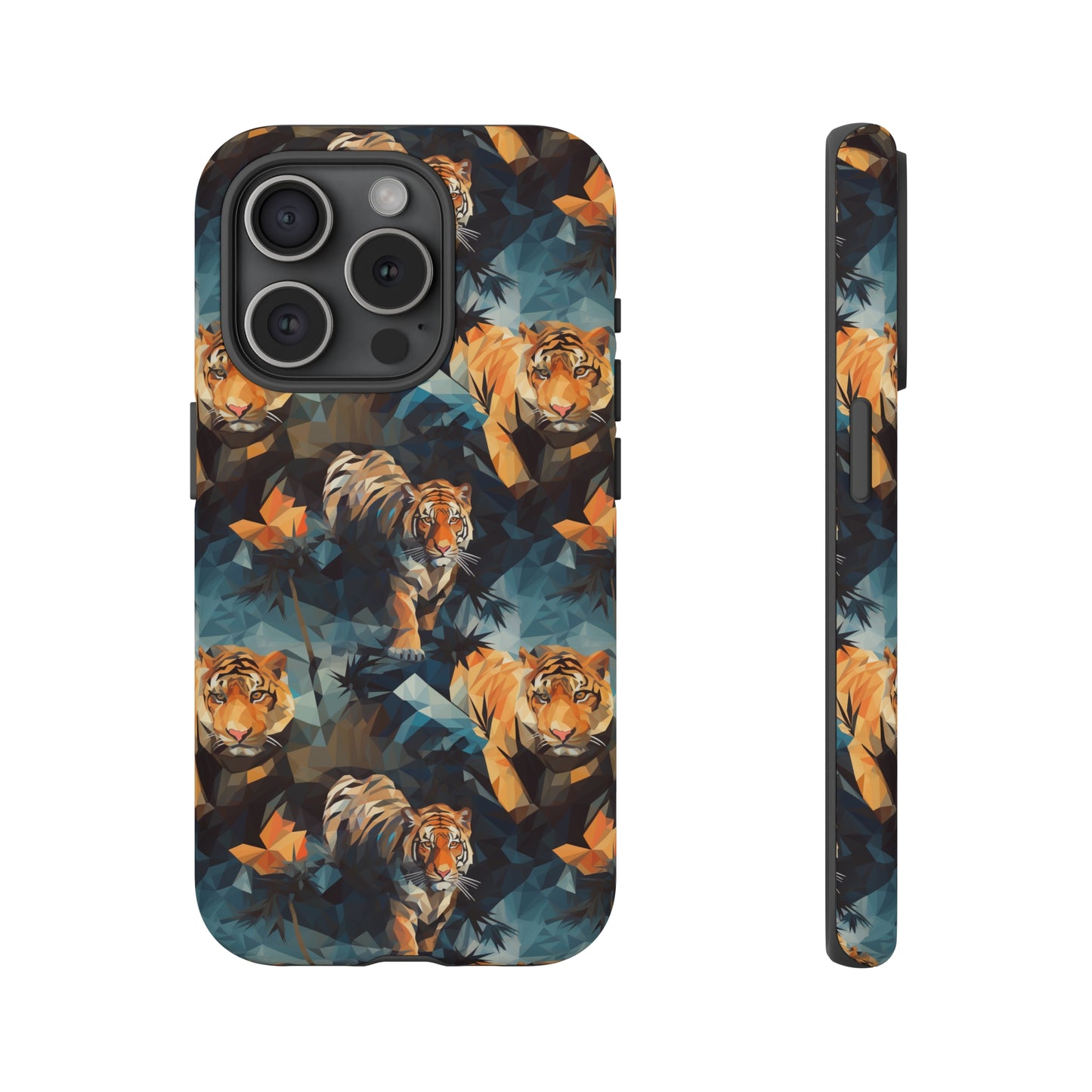 Sneaking Tiger Grey Polygonized Style Phone Case  - Tough Cases for iPhone 15, iPhone 14 and iPhone 13