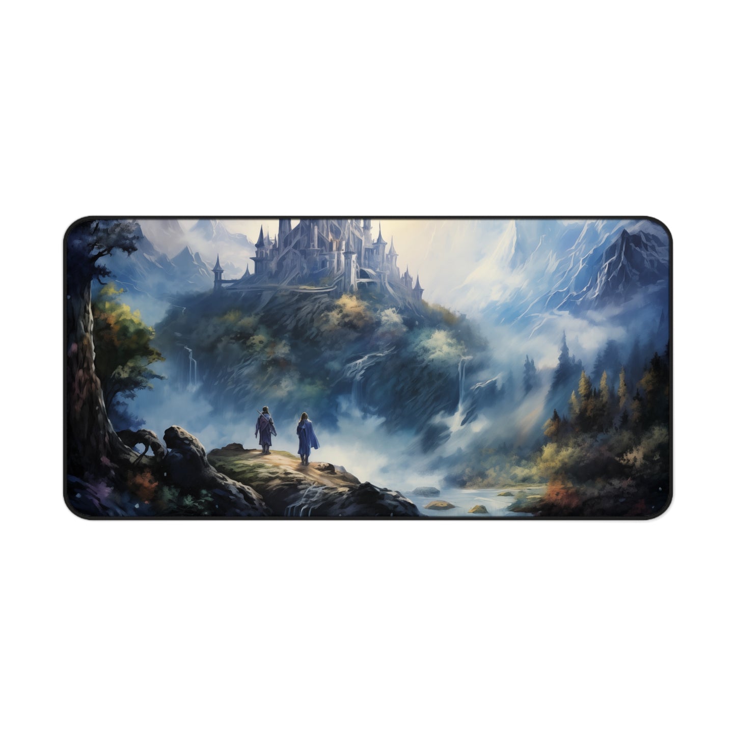 Epic Fantasy Friends Collection - "First Glance at Fortress Hope" Watercolor Art Work Design - Neoprene Gaming Desk Mat / Cover