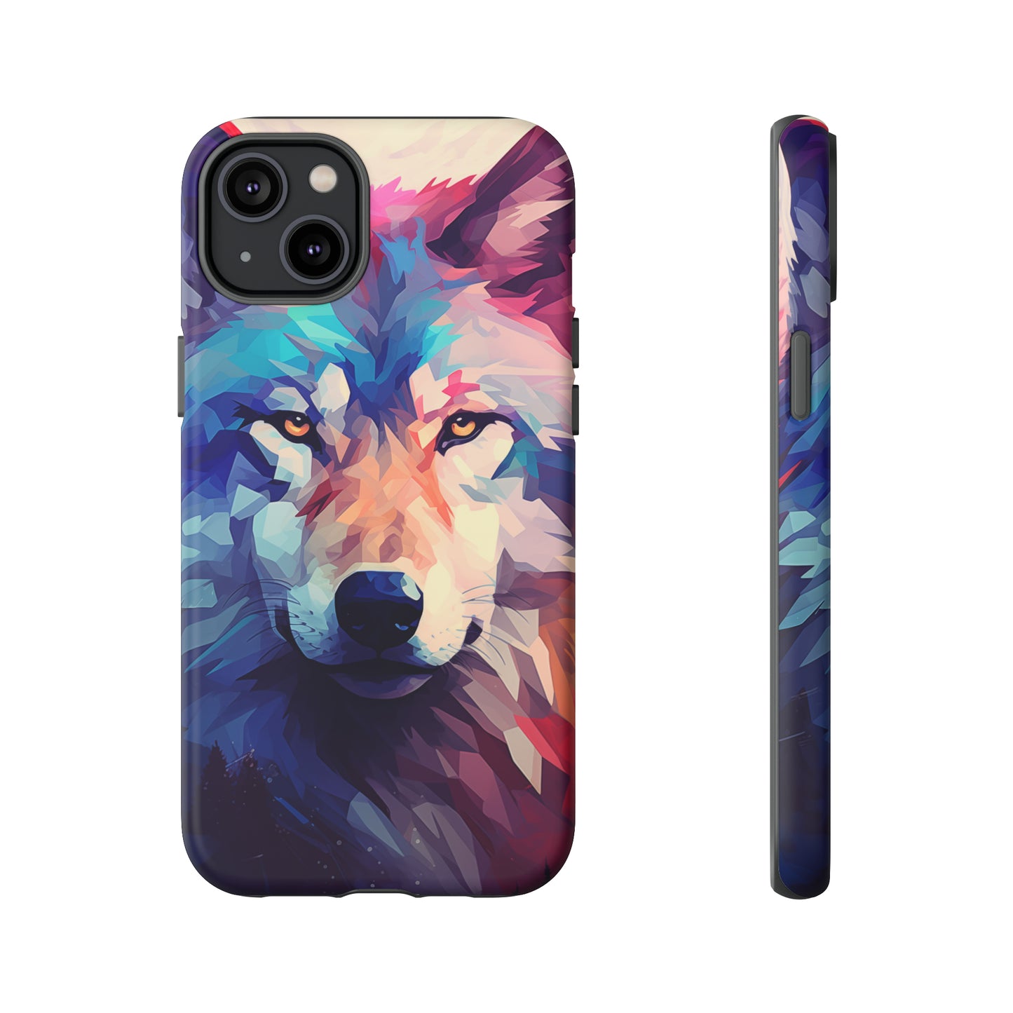 Majestic Wolf Polygon Style Phone Case / Beautiful Color Case - Tough Cases for iPhone 15, iPhone 14 and iPhone 13