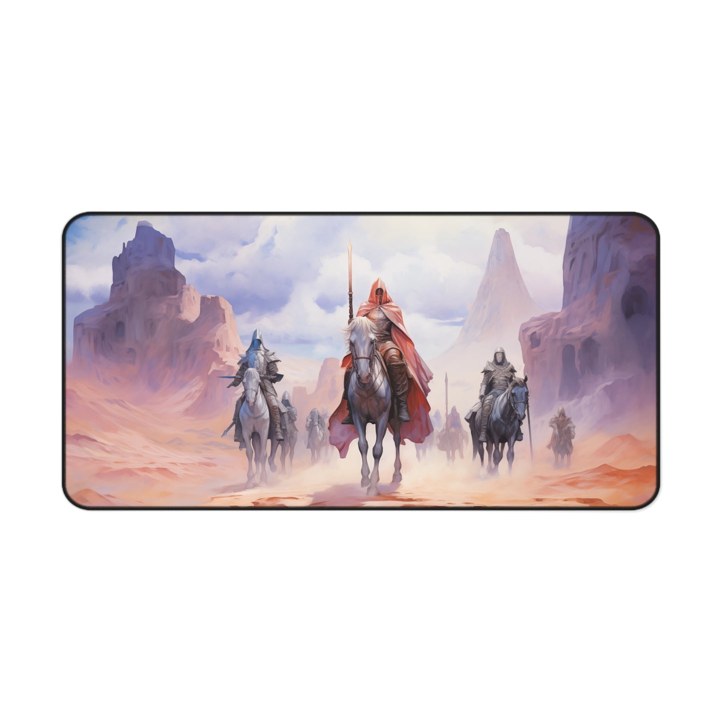 Epic Fantasy Friends Collection - "Mystical Guardians of the Desert" Watercolor Art Work Design - Neoprene Gaming Desk Mat / Cover