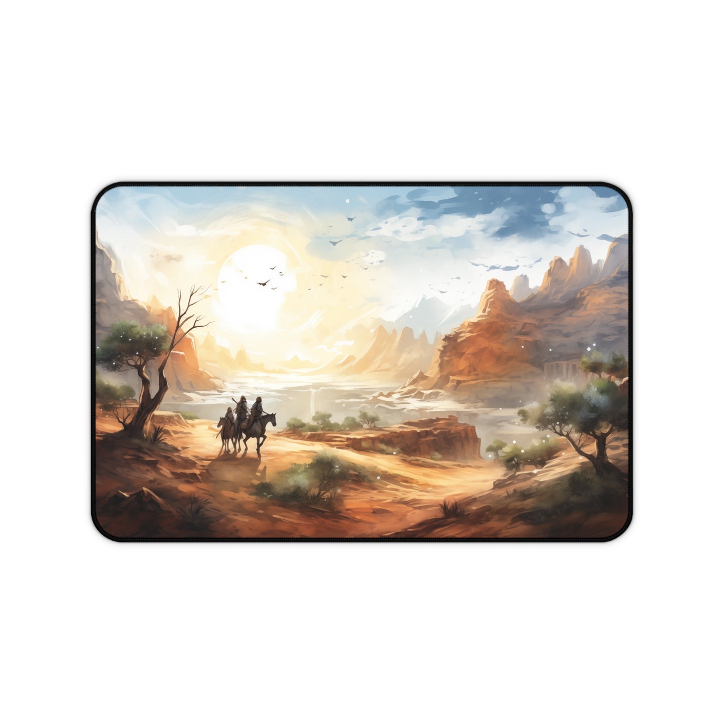 Epic Fantasy Friends Collection - "Mighty Crater of Desert-Valley" Watercolor Art Work Design - Neoprene Gaming Desk Mat / Cover