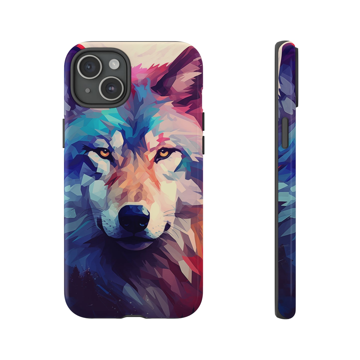 Majestic Wolf Polygon Style Phone Case / Beautiful Color Case - Tough Cases for iPhone 15, iPhone 14 and iPhone 13