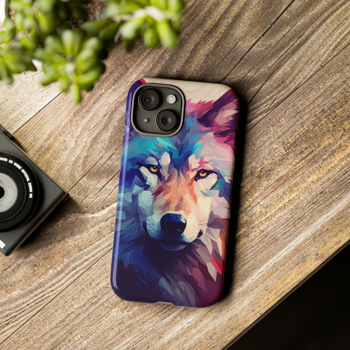 Majestic Wolf Polygon Style Phone Case / Beautiful Color Case - Tough Cases for iPhone 15, iPhone 14 and iPhone 13