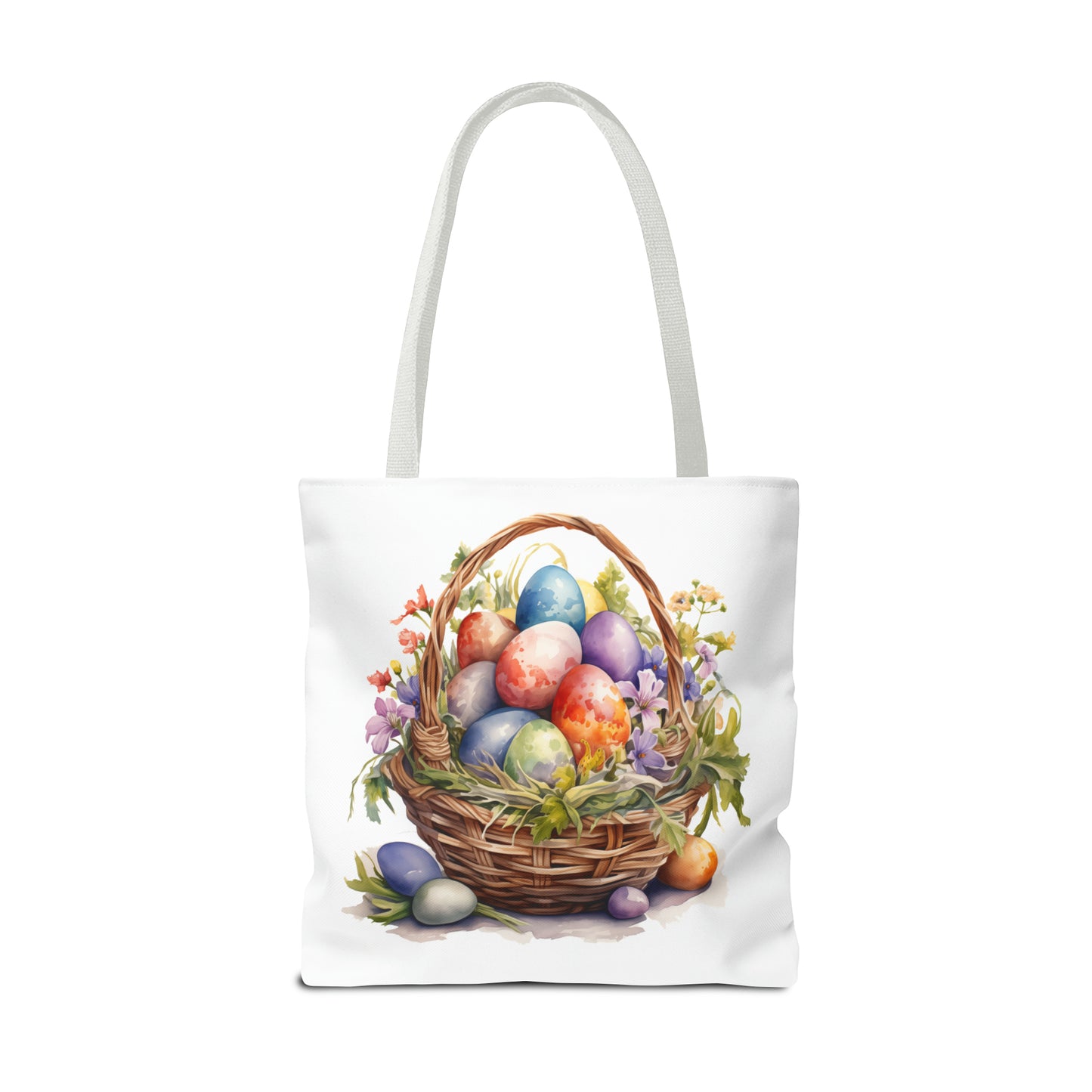 Happy Easter Basket / Egg Basket Watercolor Design Tote Bag