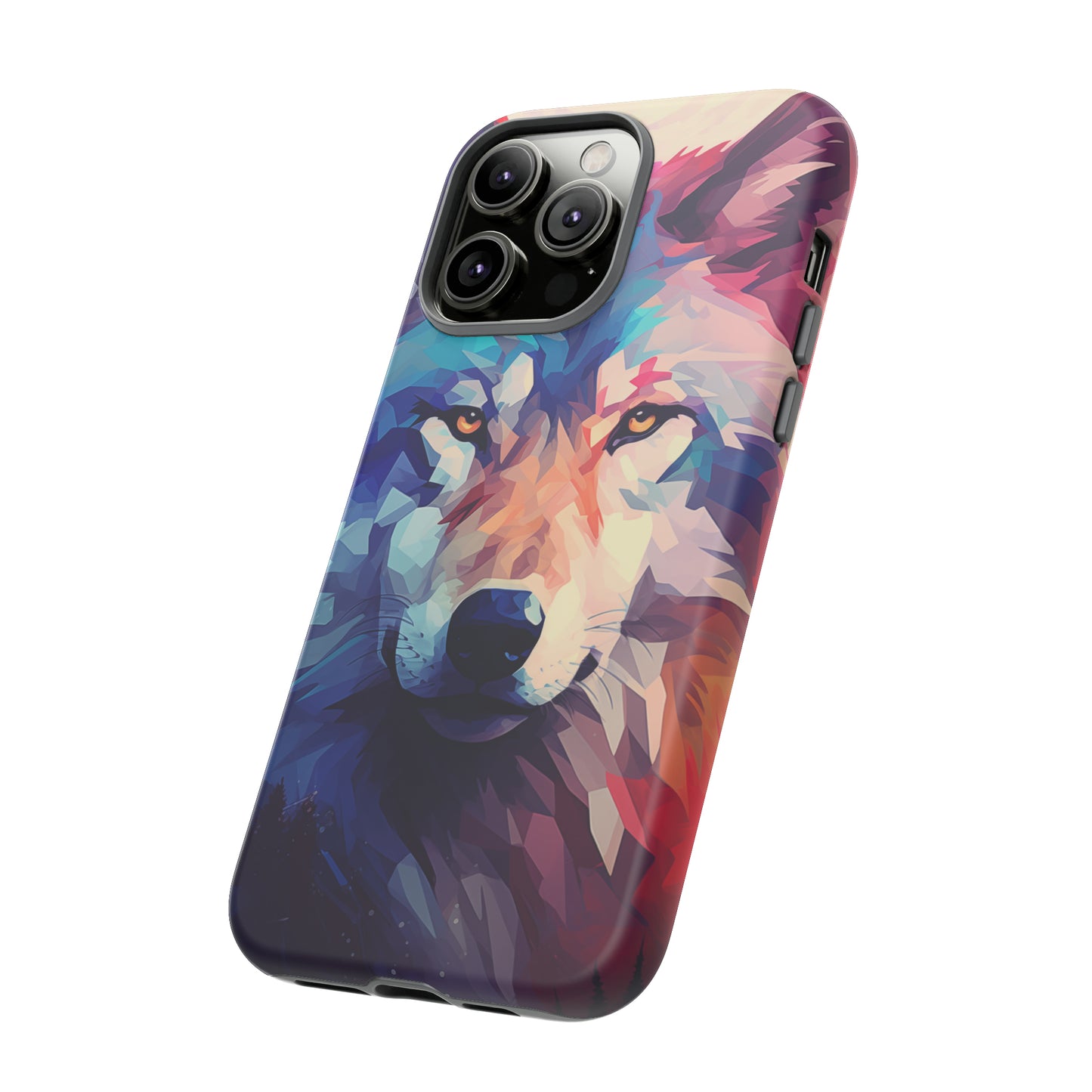 Majestic Wolf Polygon Style Phone Case / Beautiful Color Case - Tough Cases for iPhone 15, iPhone 14 and iPhone 13