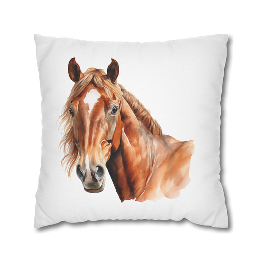 Horse Enthusiasts Collection - Beautiful "Warmblood Horse" Majestic Watercolor Portrait- Spun Polyester Square Pillowcase / Cushion Cover