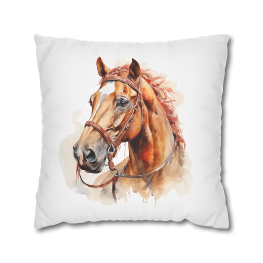 Horse Enthusiasts Collection - Beautiful "Marwari Horse" Majestic Watercolor Portrait- Spun Polyester Square Pillowcase / Cushion Cover