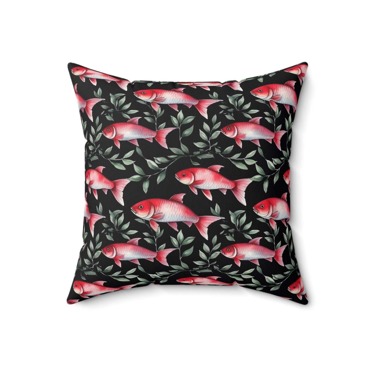 Fishing Enthusiasts Collection - Beautiful "Cherry Barb" Elegant Watercolor Fish Pattern - Spun Polyester Square Pillow - Perfect Gift