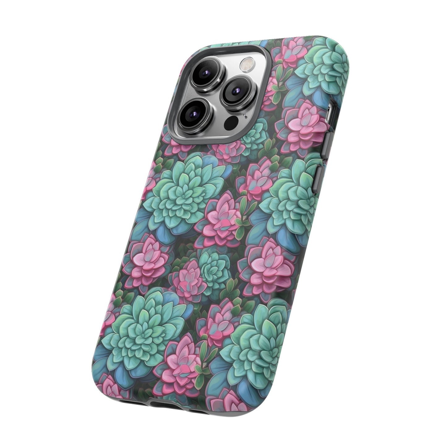 Gardening Lovers Collection - "Jade Plant (Crassula ovata)" Herbal Watercolor Plants Pattern - iPhone 15, iPhone 14 and iPhone 13 Phone Case