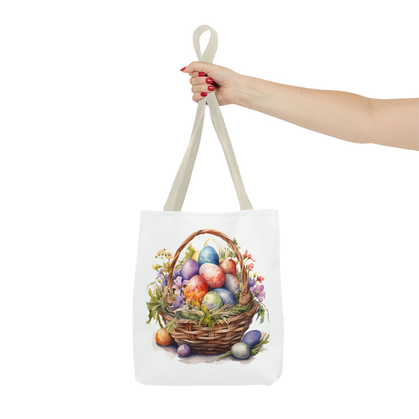 Happy Easter Basket / Egg Basket Watercolor Design Tote Bag