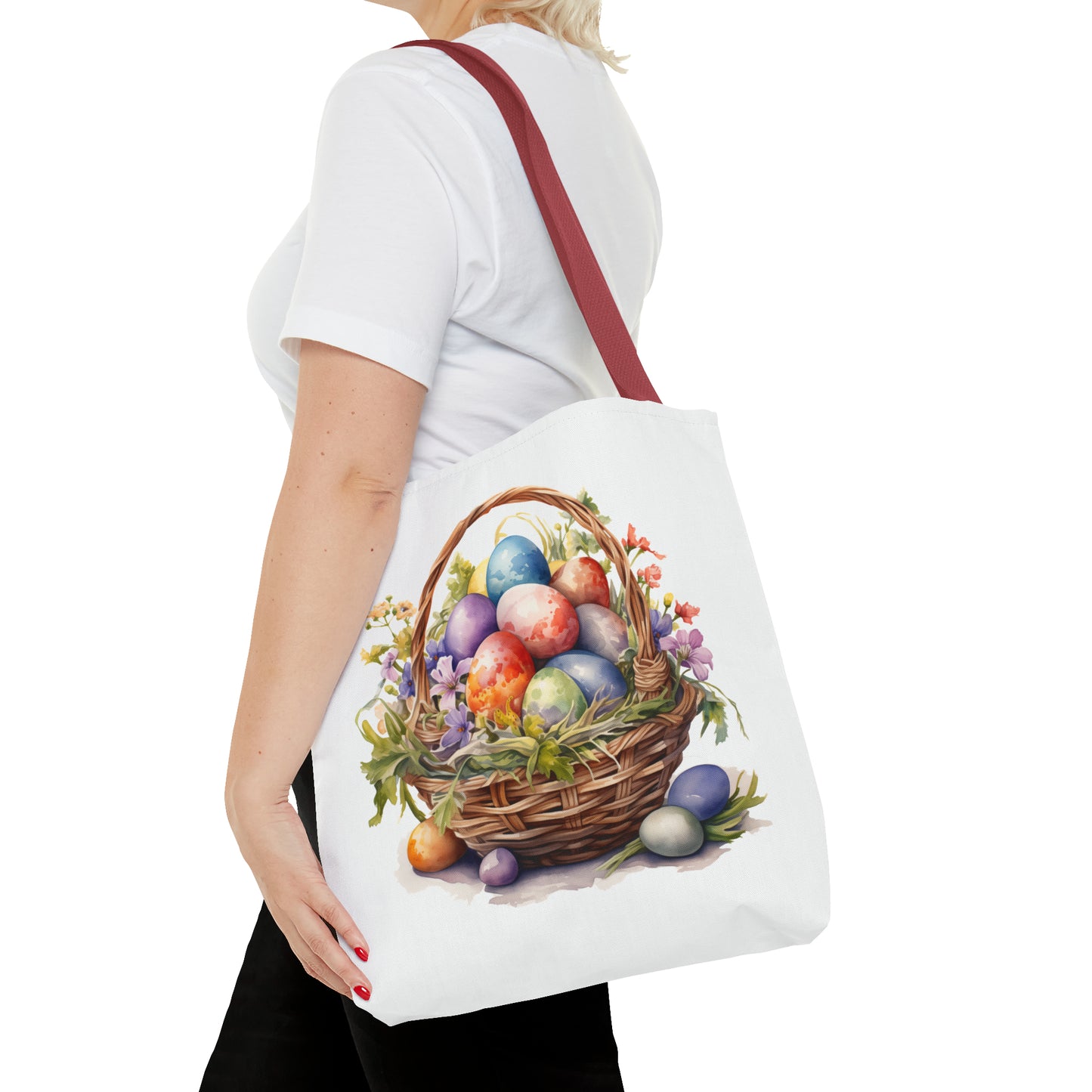 Happy Easter Basket / Egg Basket Watercolor Design Tote Bag