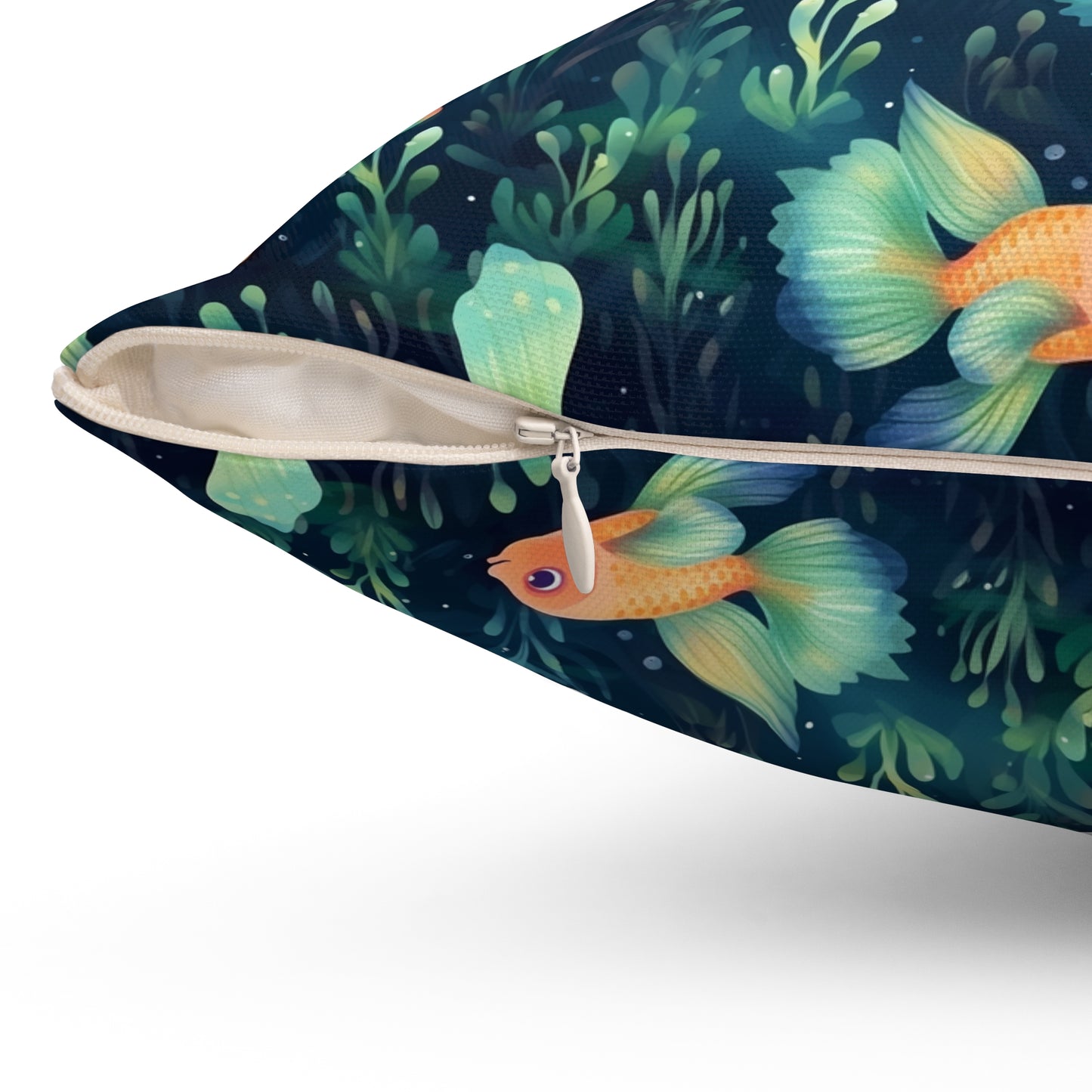 Fishing Enthusiasts Collection - Beautiful "Guppy" Elegant Watercolor Fish Pattern - Spun Polyester Square Pillow - Gift