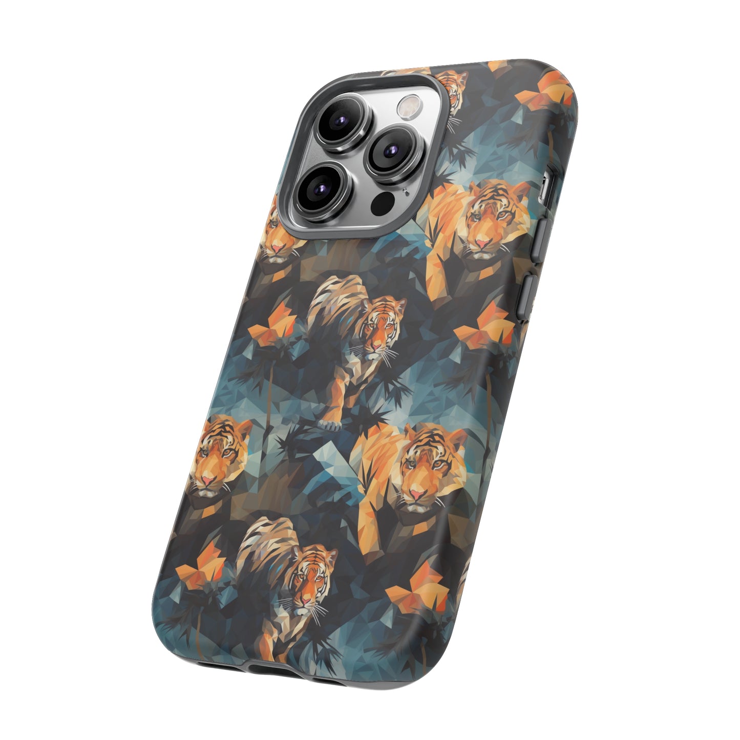 Sneaking Tiger Grey Polygonized Style Phone Case  - Tough Cases for iPhone 15, iPhone 14 and iPhone 13