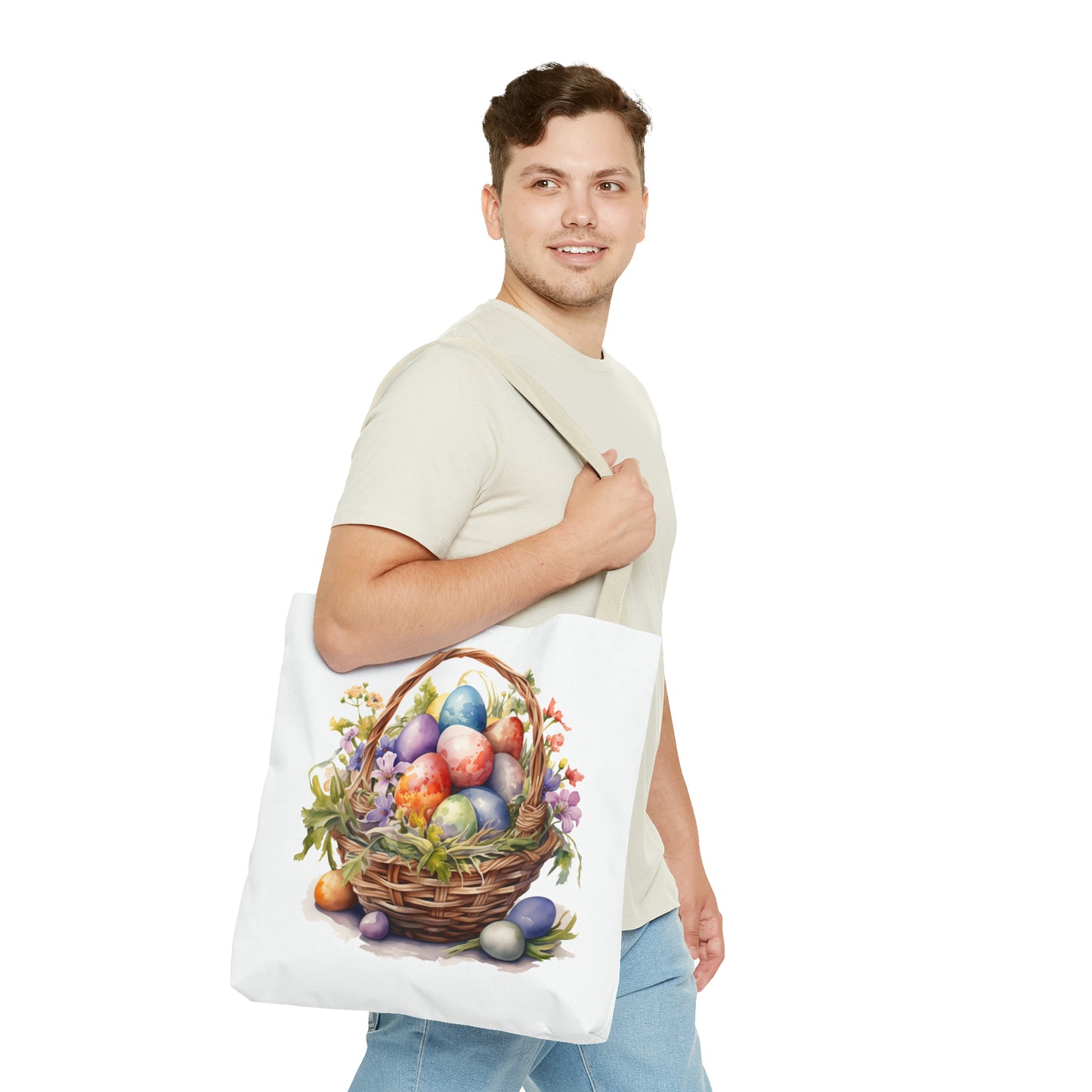 Happy Easter Basket / Egg Basket Watercolor Design Tote Bag