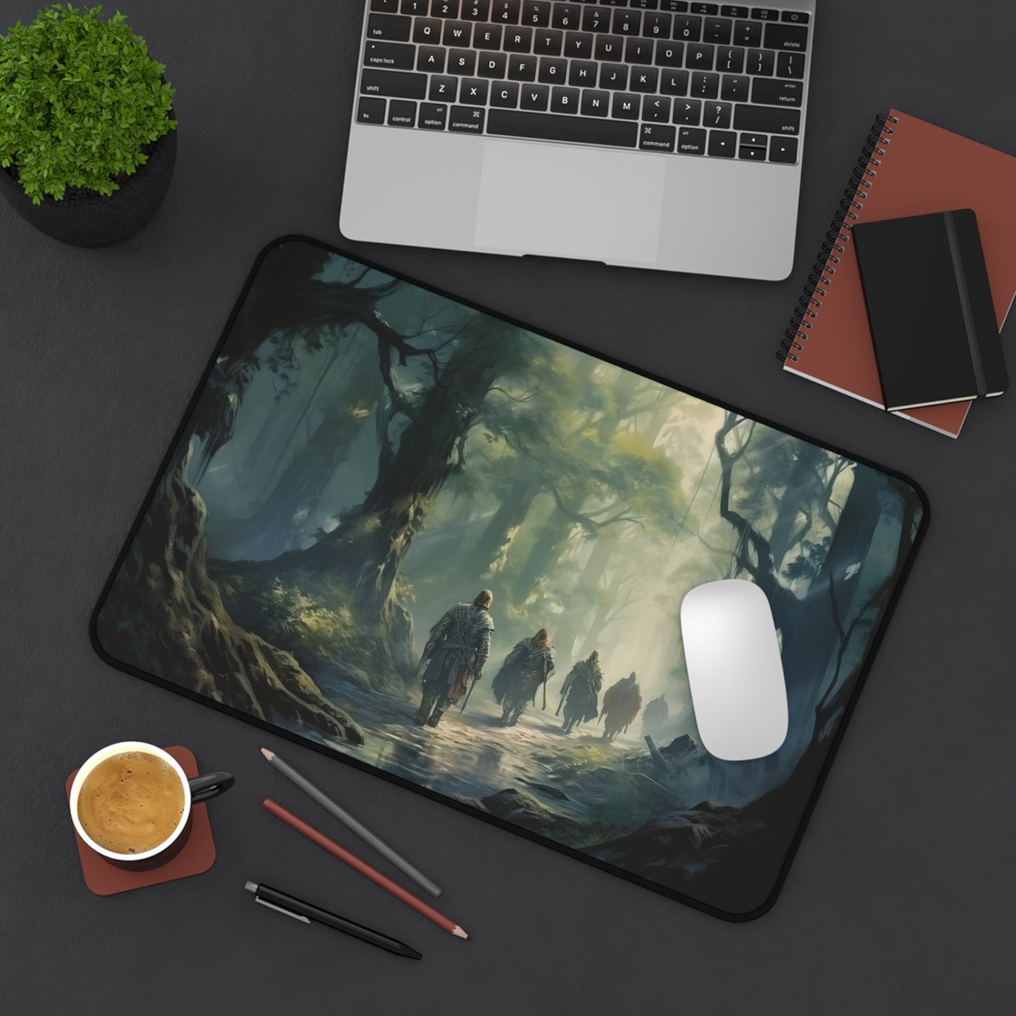 Epic Fantasy Friends Collection - "Entering the Misty Forest" Watercolor Art Work Design - Neoprene Gaming Desk Mat / Cover