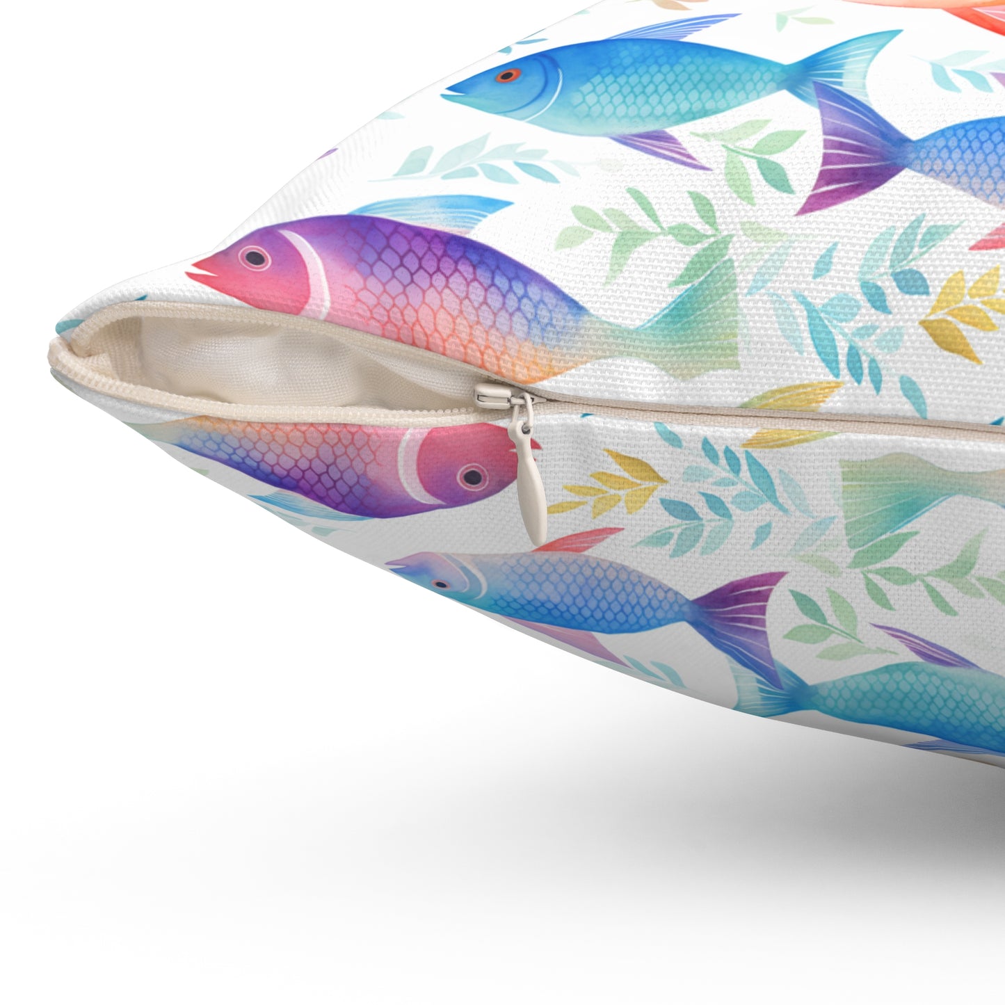 Fishing Enthusiasts Collection - Beautiful "Rainbow Fish" Elegant Watercolor Fish Pattern - Spun Polyester Square Pillow - Gift