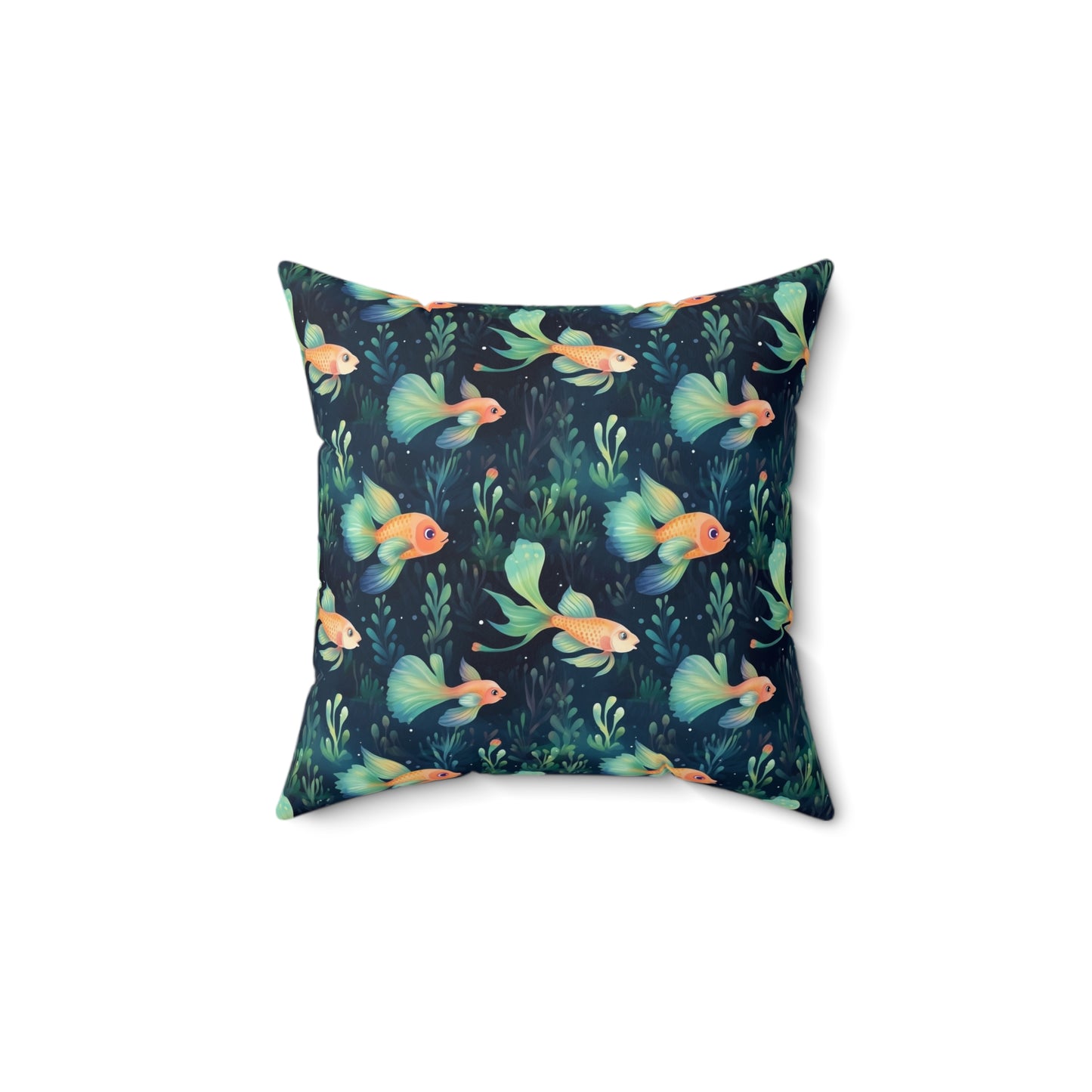 Fishing Enthusiasts Collection - Beautiful "Guppy" Elegant Watercolor Fish Pattern - Spun Polyester Square Pillow - Gift