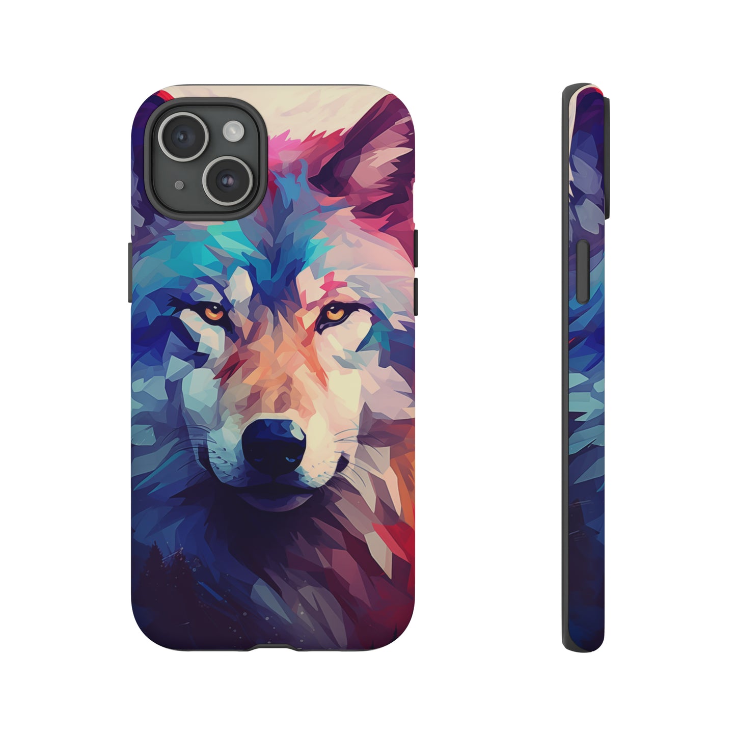 Majestic Wolf Polygon Style Phone Case / Beautiful Color Case - Tough Cases for iPhone 15, iPhone 14 and iPhone 13