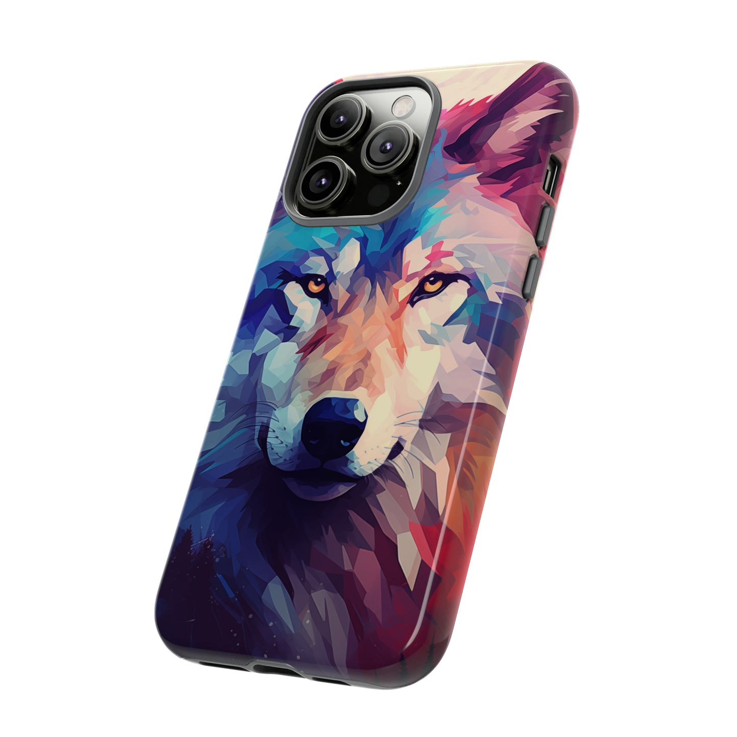 Majestic Wolf Polygon Style Phone Case / Beautiful Color Case - Tough Cases for iPhone 15, iPhone 14 and iPhone 13